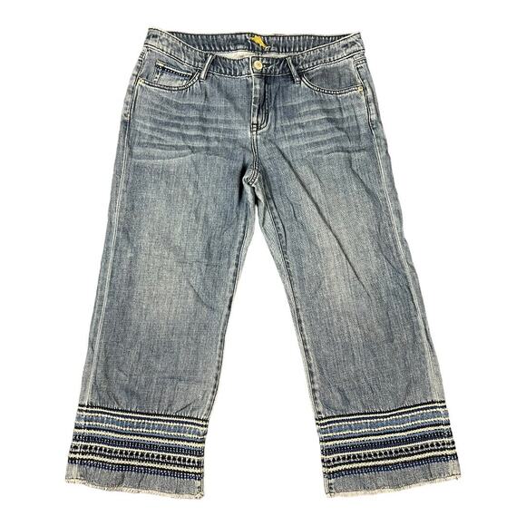 Tommy Bahama Wide leg Embroidered Crop Jeans Capri Pant 29x24 TW117340 Boyfriend - Picture 1 of 6